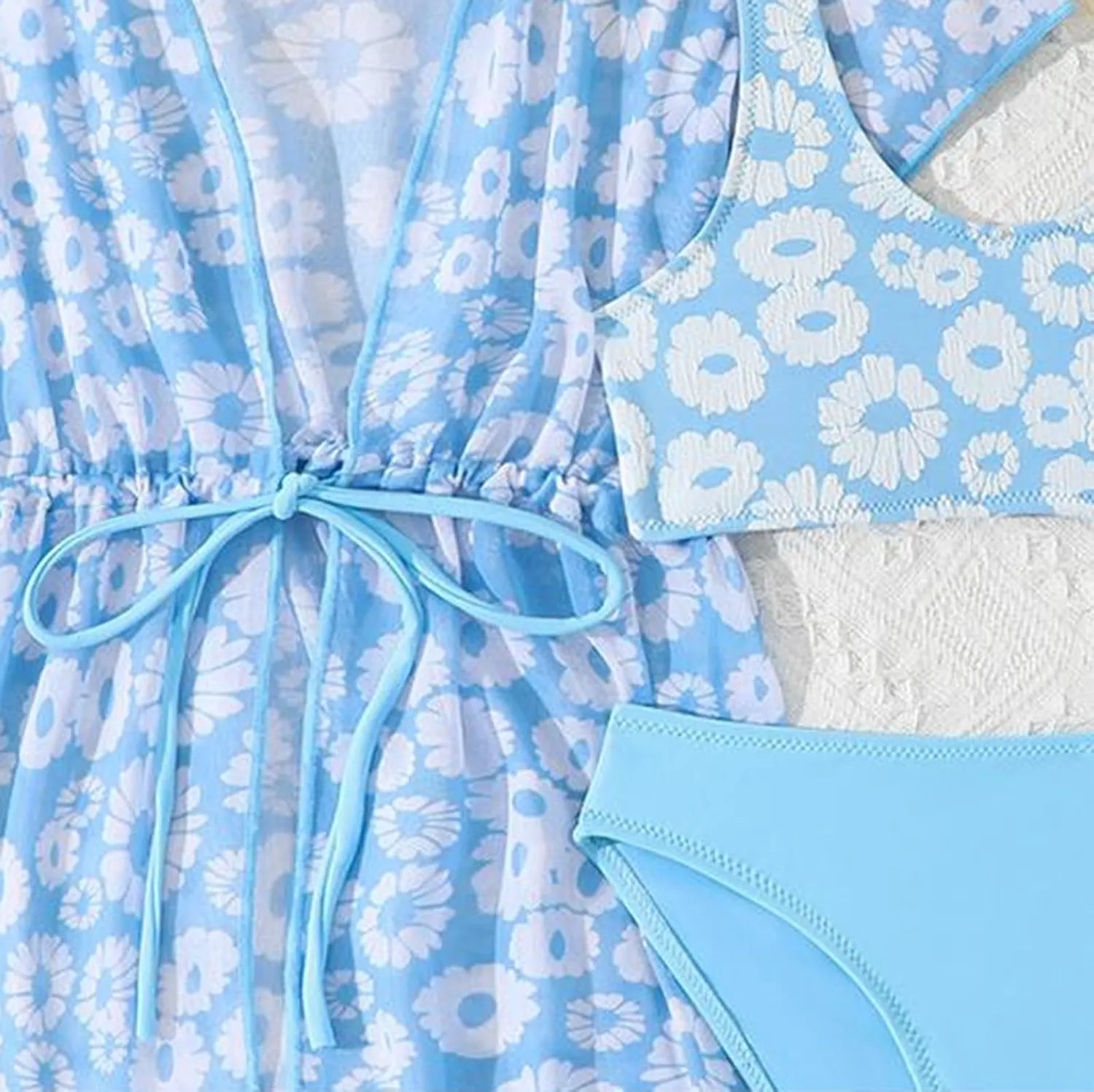 Girls Swimsuit 3 Piece Bathing Suit Ring Bikini Set with Quick 𝗗ry Cover Up Girls' Summer Swimwear for Toddler Girl