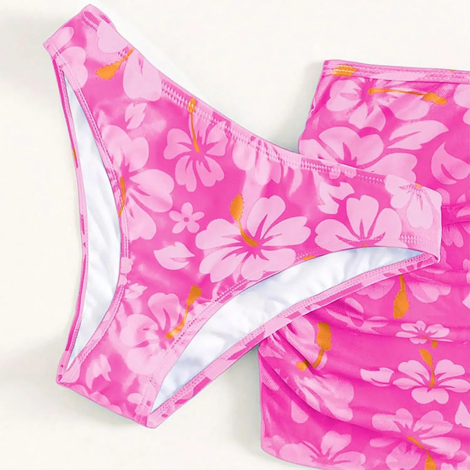 Girls Swimsuit 3 Piece Tropical Print Bikini Set Modest Swim Skirt Bikini with Skirt Tankini Bathing Suits Swimwear