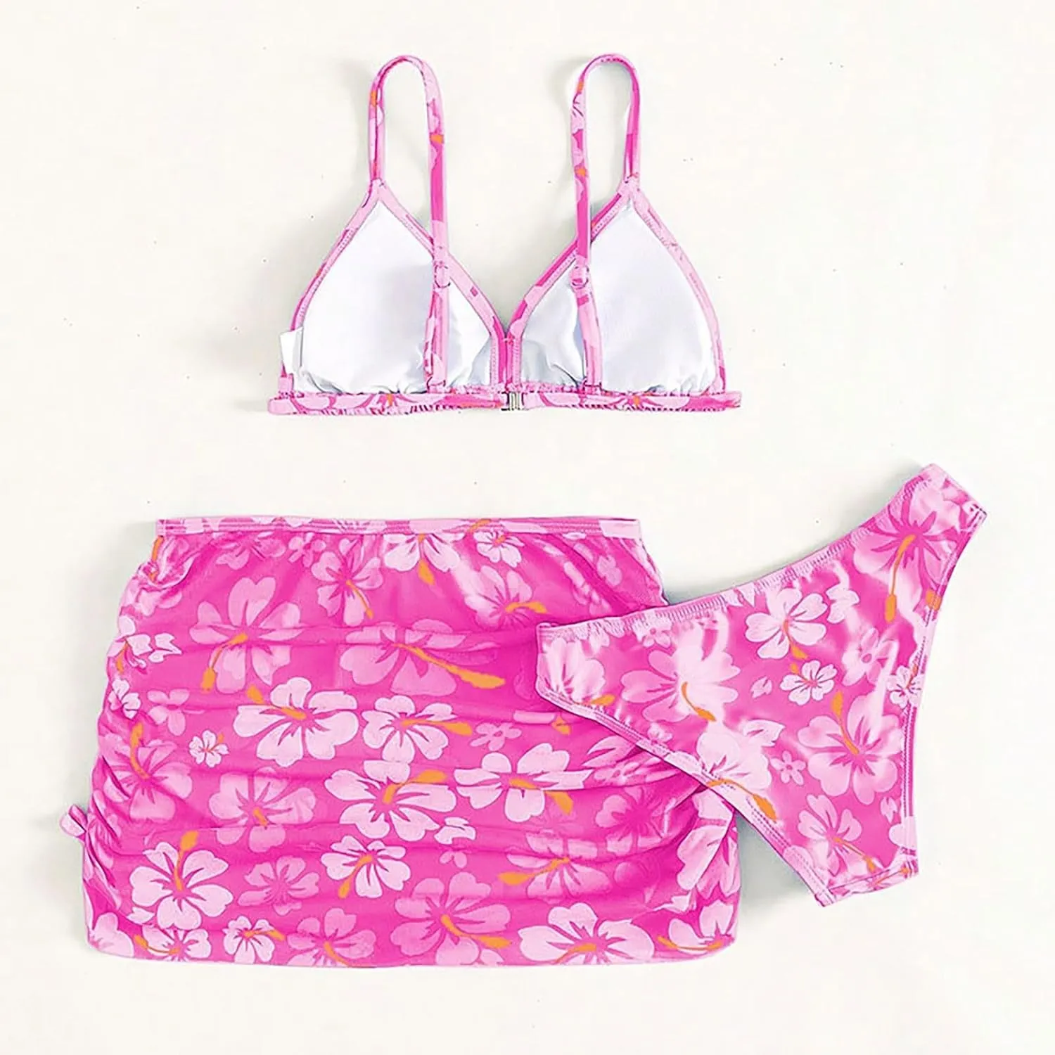 Girls Swimsuit 3 Piece Tropical Print Bikini Set Modest Swim Skirt Bikini with Skirt Tankini Bathing Suits Swimwear