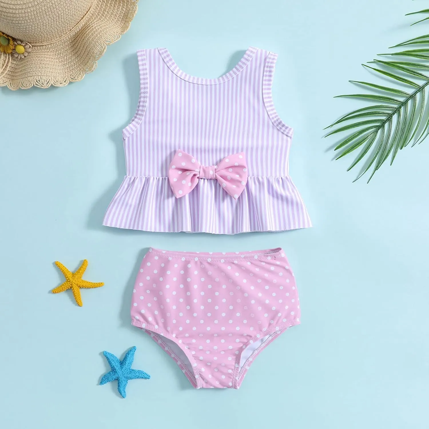Girls' Tankini Sets High Waisted Quick Dry Summer Polka Dots Bikini Sets Casual Summer Beach Swimwear