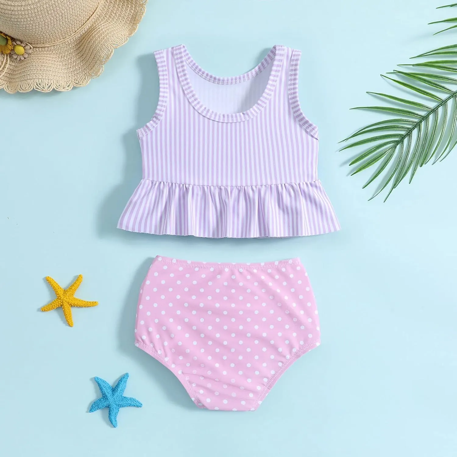 Girls' Tankini Sets High Waisted Quick Dry Summer Polka Dots Bikini Sets Casual Summer Beach Swimwear