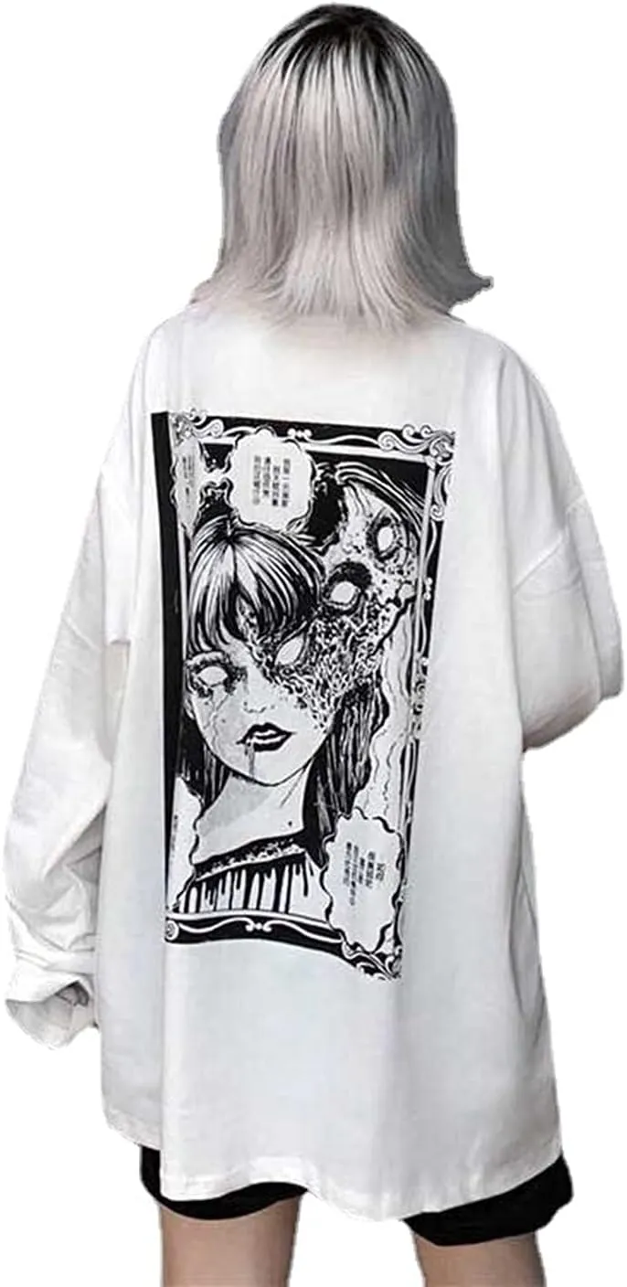 Gothic Cartoon Horror Graphic T-Shirt Women Character Print Loose Punk Japanese Pullover Top Harajuku Street Tees …