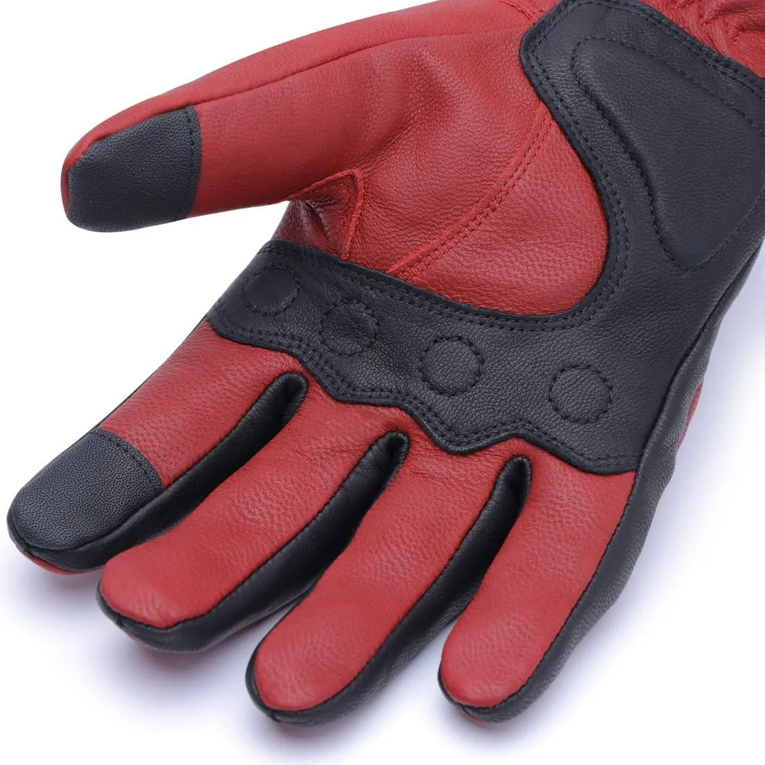 Harssidanzar Winter Motorcycle Glove,Mens Genuine Leather Full Finger Touchscreen Thermal Lined with Thinsulate Waterproof Motorcycles Motorbike Riding Gloves KM048,Oxblood-Black,Size L