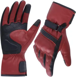 Harssidanzar Winter Motorcycle Glove,Mens Genuine Leather Full Finger Touchscreen Thermal Lined with Thinsulate Waterproof Motorcycles Motorbike Riding Gloves KM048,Oxblood-Black,Size L