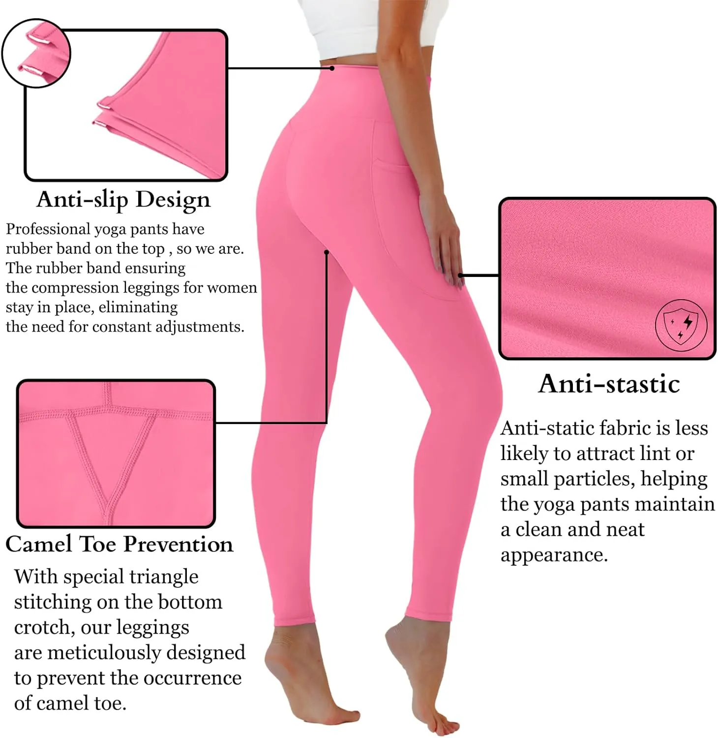High Waisted Yoga Pants with Pockets, Tummy Control Workout Athletic Yoga Leggings for Women