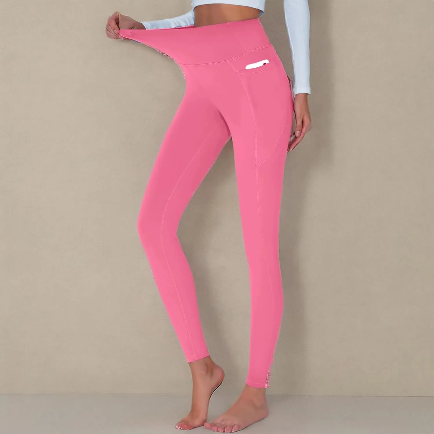 High Waisted Yoga Pants with Pockets, Tummy Control Workout Athletic Yoga Leggings for Women