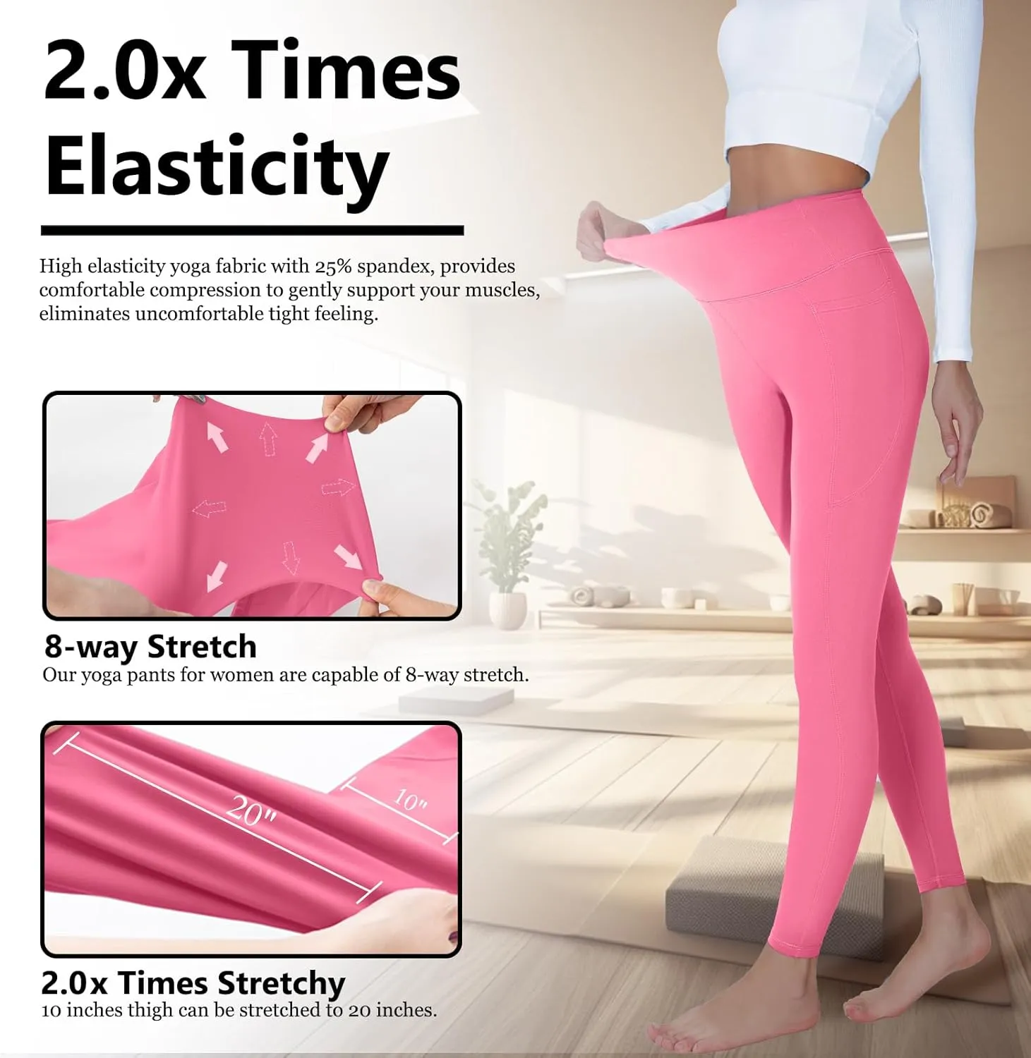 High Waisted Yoga Pants with Pockets, Tummy Control Workout Athletic Yoga Leggings for Women