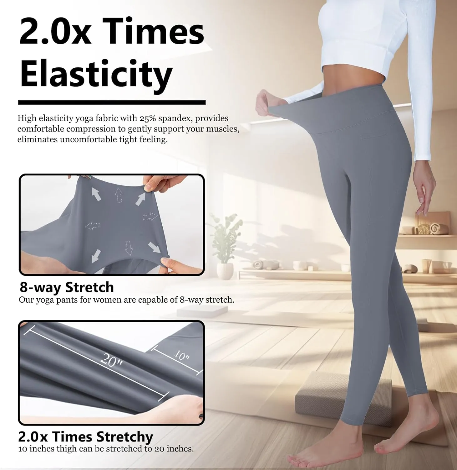 High Waisted Yoga Pants with Pockets, Tummy Control Workout Athletic Yoga Leggings for Women