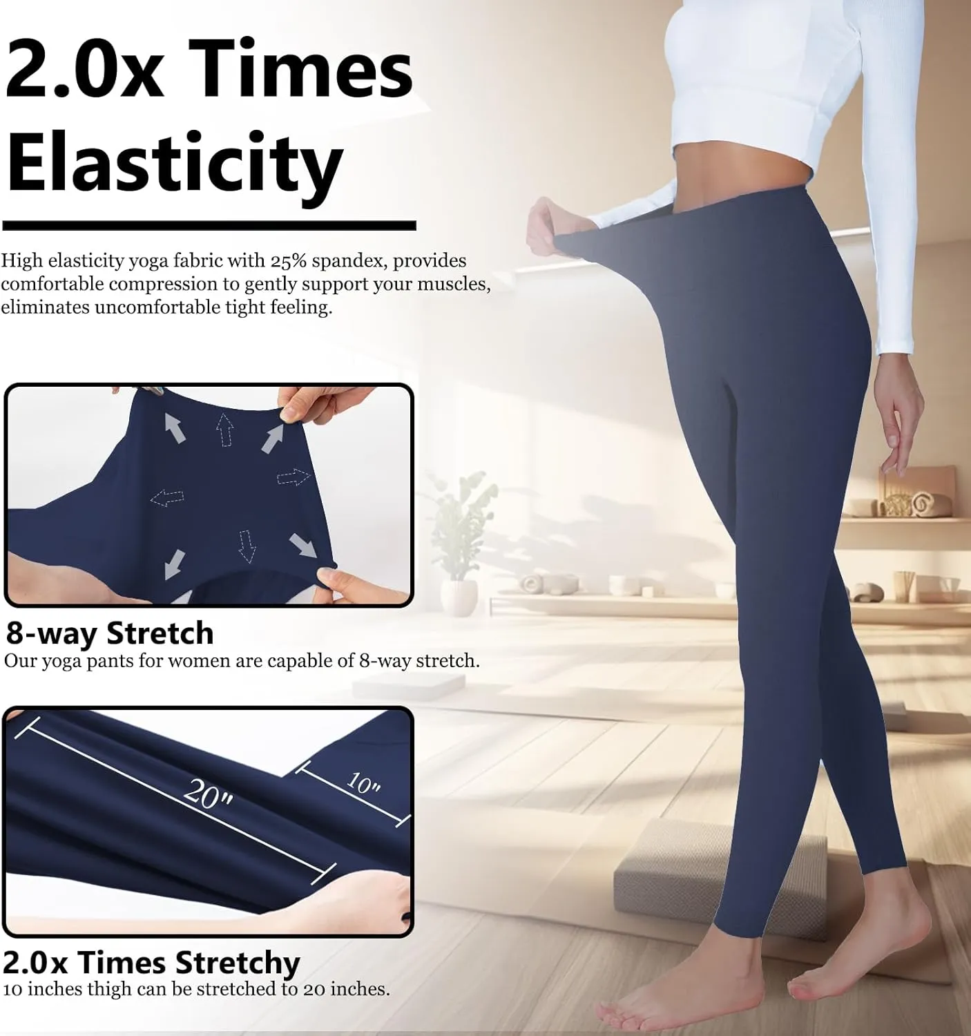 High Waisted Yoga Pants with Pockets, Tummy Control Workout Athletic Yoga Leggings for Women