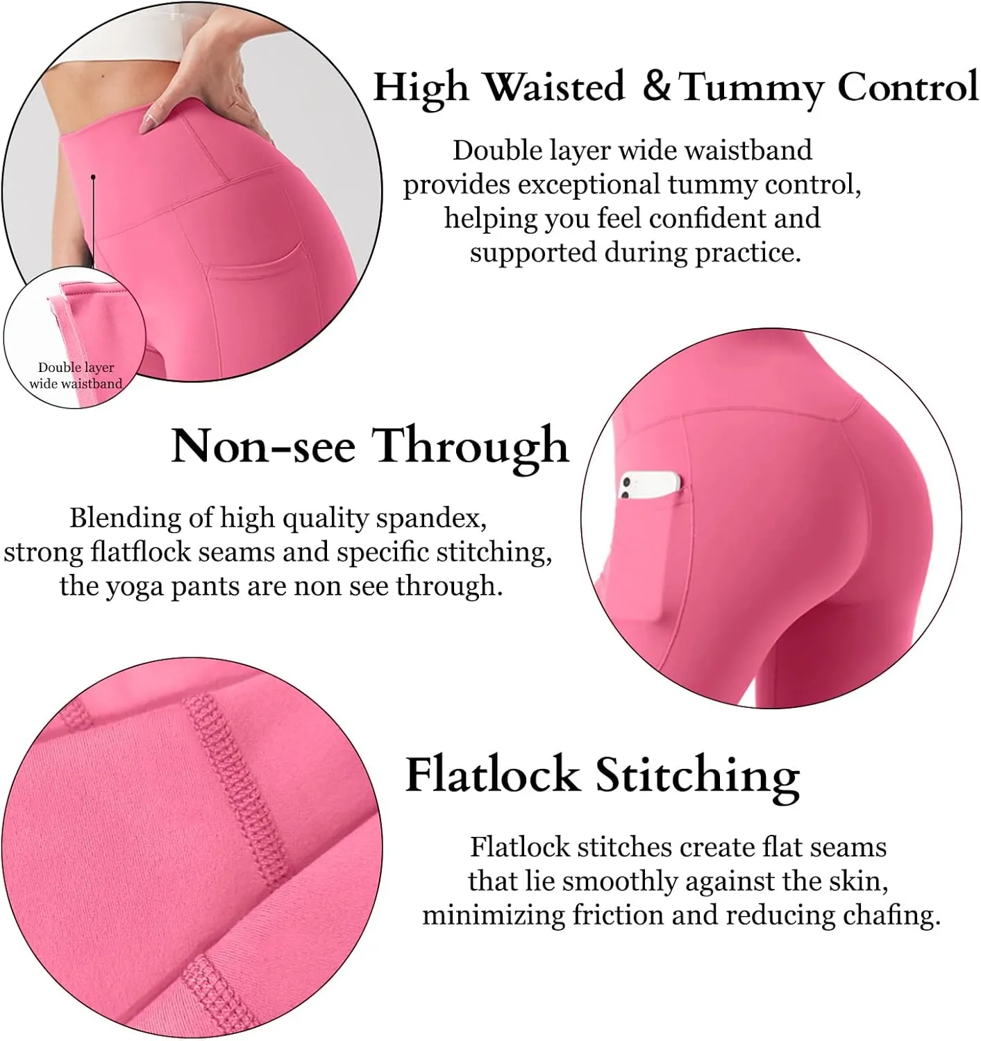 High Waisted Yoga Pants with Pockets, Tummy Control Workout Athletic Yoga Leggings for Women