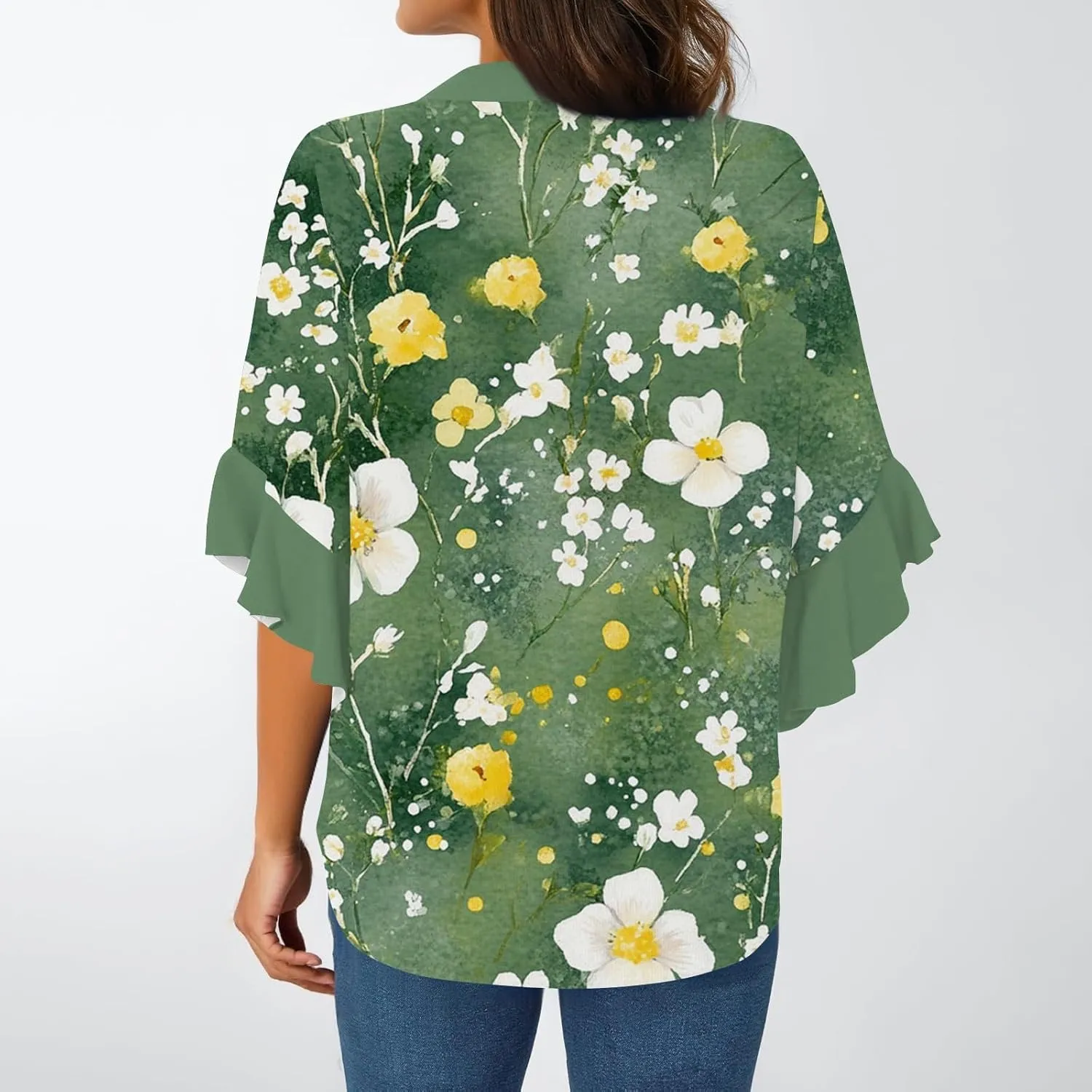 Hip Three Quarter Sleeve Plus Size Blouse Womens Summer Walking Printed T Shirts Ladies Loose Fit Comfy V