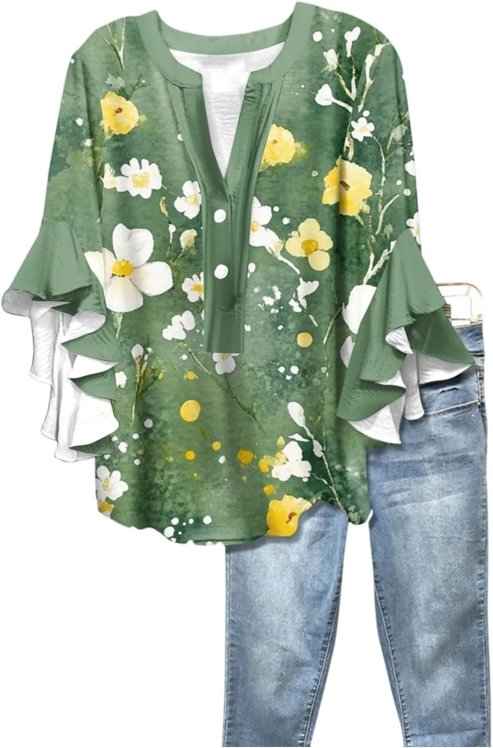 Hip Three Quarter Sleeve Plus Size Blouse Womens Summer Walking Printed T Shirts Ladies Loose Fit Comfy V