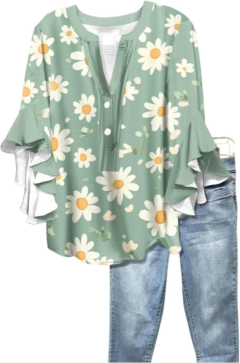 Hip Three Quarter Sleeve Plus Size Blouse Womens Summer Walking Printed T Shirts Ladies Loose Fit Comfy V