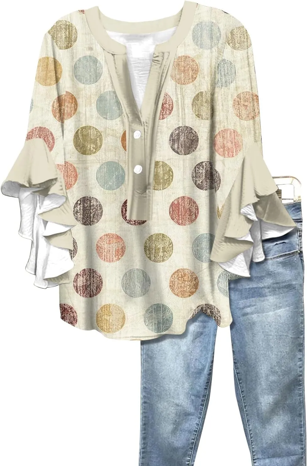 Hip Three Quarter Sleeve Plus Size Blouse Womens Summer Walking Printed T Shirts Ladies Loose Fit Comfy V