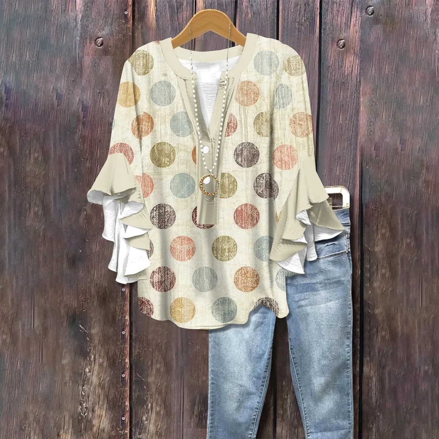 Hip Three Quarter Sleeve Plus Size Blouse Womens Summer Walking Printed T Shirts Ladies Loose Fit Comfy V