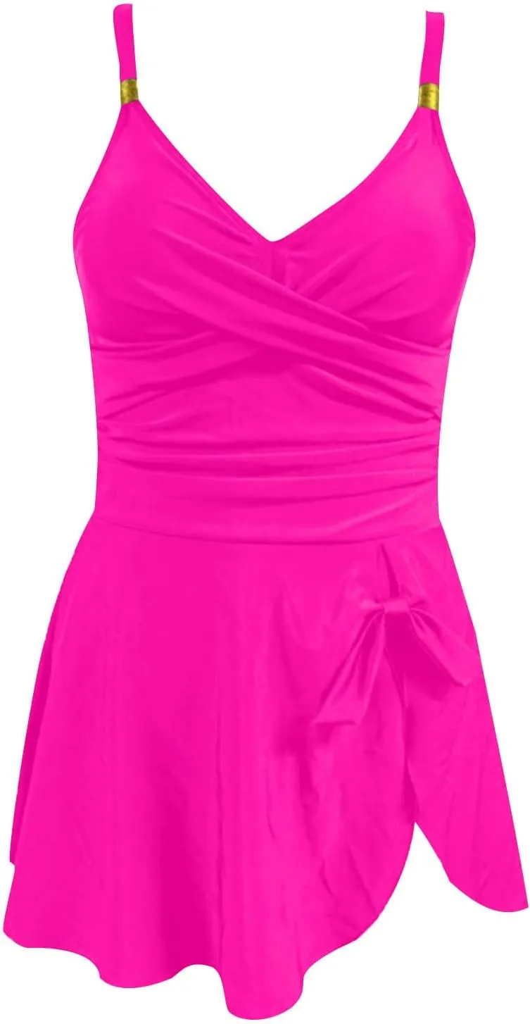 hlysgo One Piece Swimsuit Women Tummy Control Swim Dress Modest Bathing Suit Mesh Sarong Wraps Swim Suits for Teen Girls