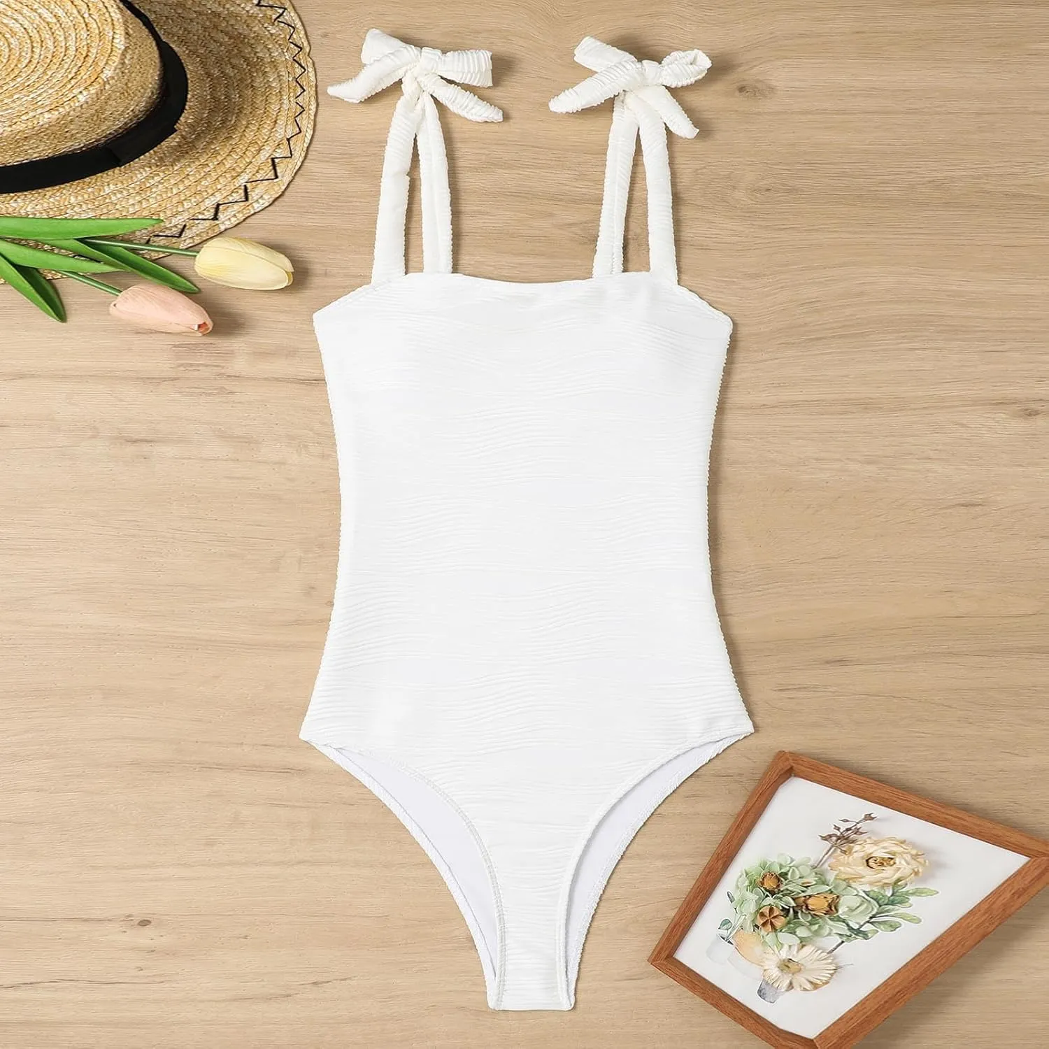 hlysgo One Piece Swimsuit Women Tummy Control Swim Suits 2025 Trendy Tie Straps Bathing Suit Solid Modest Monokini Swimwear