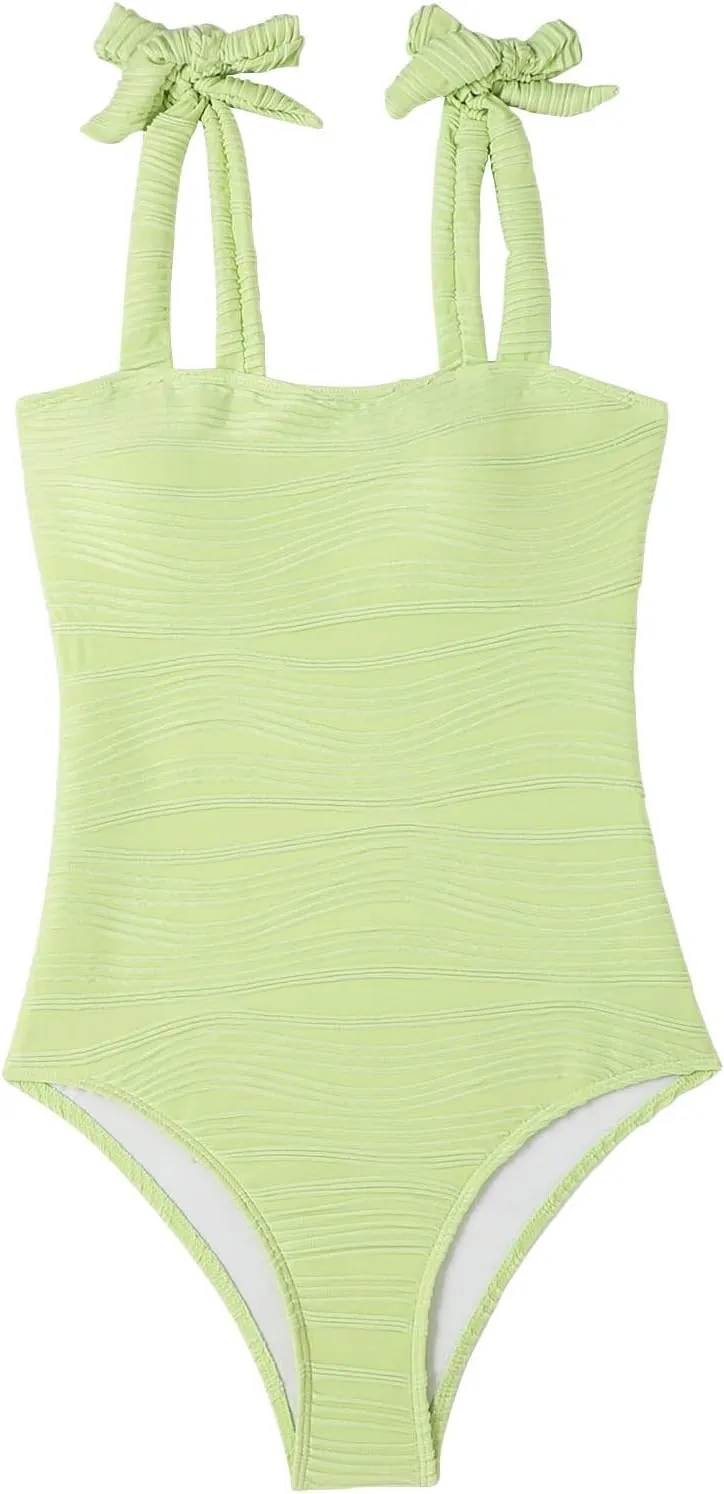 hlysgo One Piece Swimsuit Women Tummy Control Swim Suits 2025 Trendy Tie Straps Bathing Suit Solid Modest Monokini Swimwear