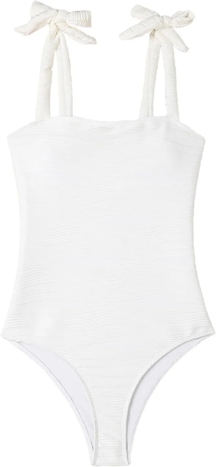 hlysgo One Piece Swimsuit Women Tummy Control Swim Suits 2025 Trendy Tie Straps Bathing Suit Solid Modest Monokini Swimwear