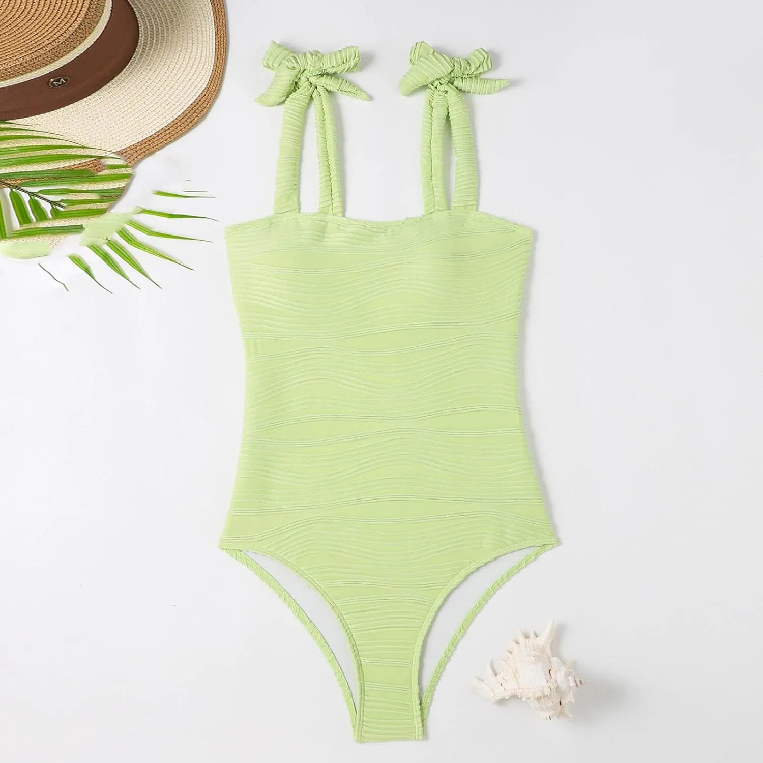 hlysgo One Piece Swimsuit Women Tummy Control Swim Suits 2025 Trendy Tie Straps Bathing Suit Solid Modest Monokini Swimwear