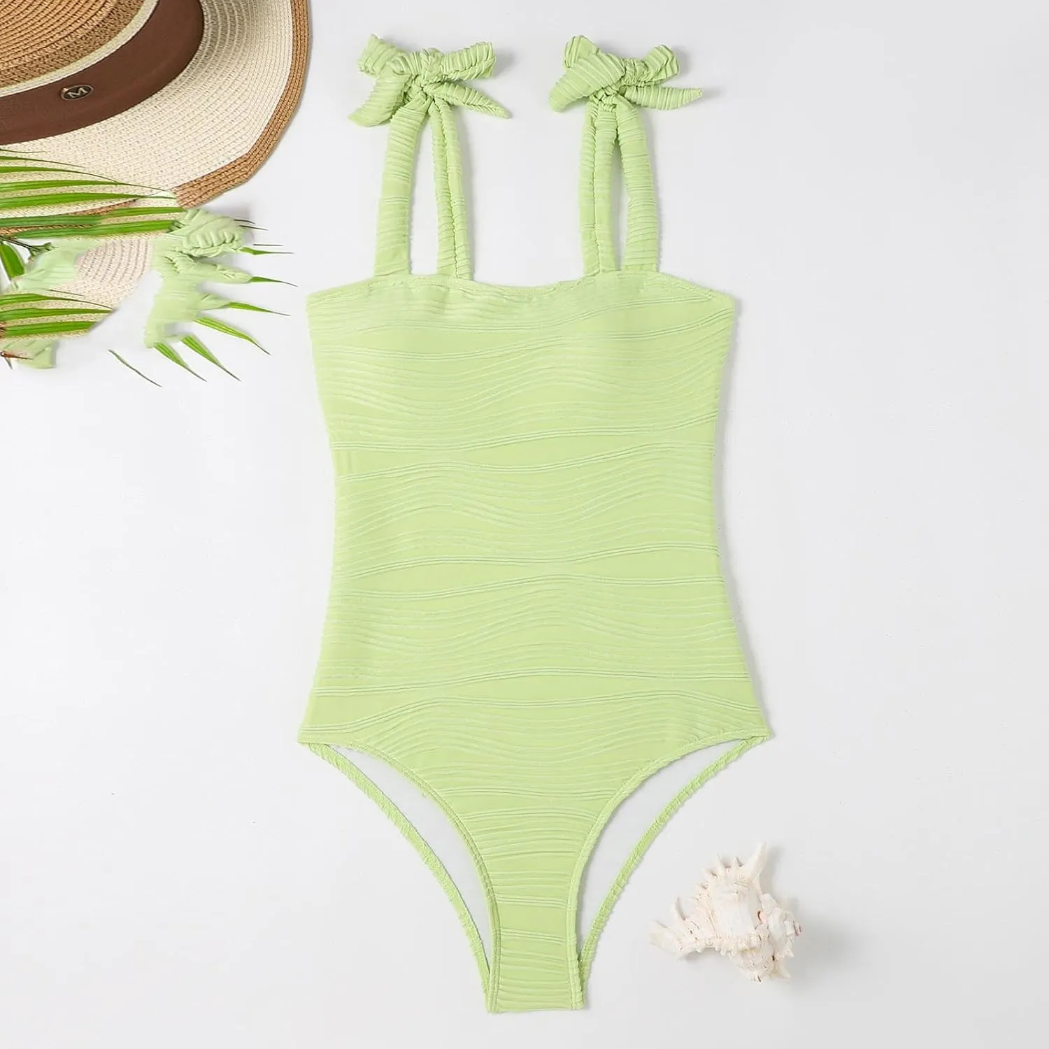 hlysgo One Piece Swimsuit Women Tummy Control Swim Suits 2025 Trendy Tie Straps Bathing Suit Solid Modest Monokini Swimwear