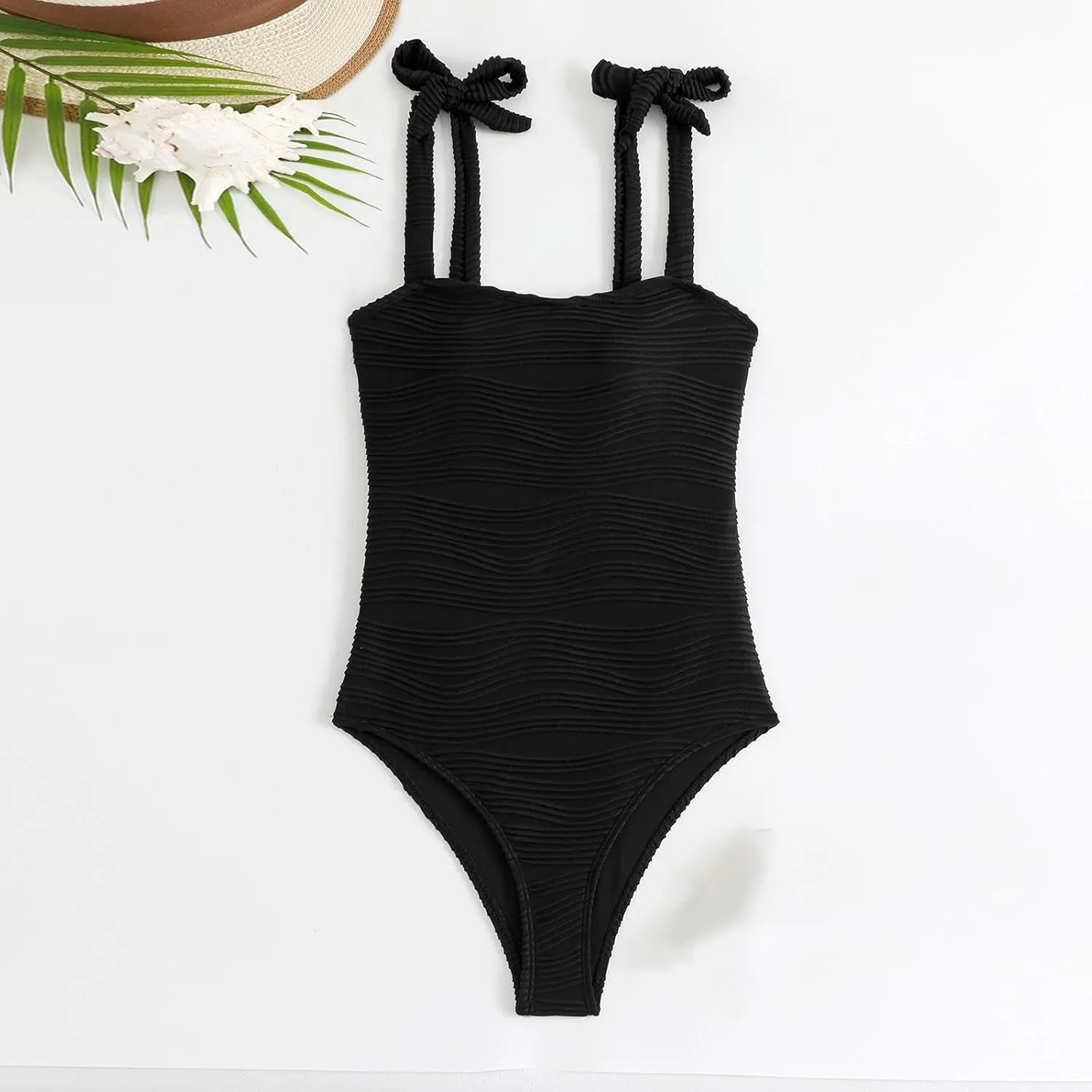 hlysgo One Piece Swimsuit Women Tummy Control Swim Suits 2025 Trendy Tie Straps Bathing Suit Solid Modest Monokini Swimwear