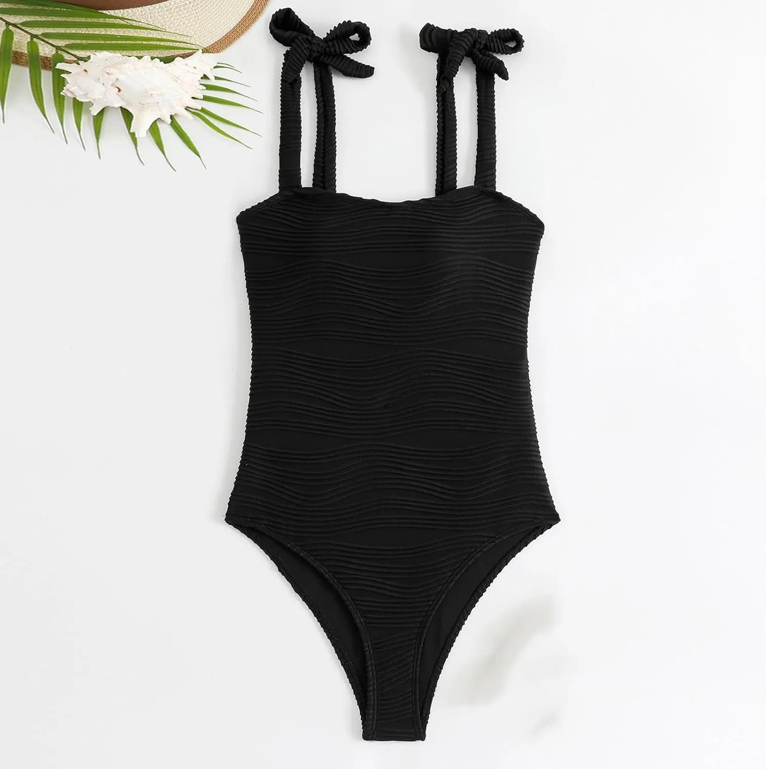 hlysgo One Piece Swimsuit Women Tummy Control Swim Suits 2025 Trendy Tie Straps Bathing Suit Solid Modest Monokini Swimwear