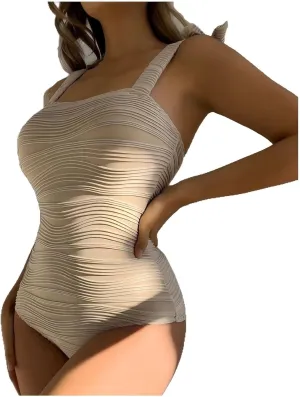 hlysgo One Piece Swimsuit Women Tummy Control Swim Suits 2025 Trendy Tie Straps Bathing Suit Solid Modest Monokini Swimwear