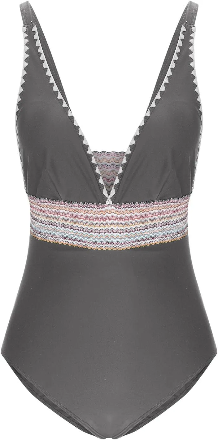 hlysgo Women Swimsuits One Piece Tummy Control Slimming Bathing Suits Color Block Modest Swim Suit Athletic V Neck Swimwear