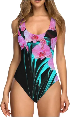 hlysgo Womens One Piece Swimsuits Tummy Control Athletic Bathing Suit 2025 Trendy Floral Print Modest Monokini Swimwear