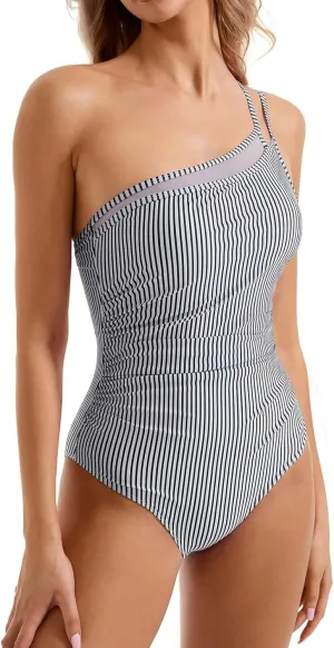 hlysgo Women's Swimsuits One Piece Tummy Control One Shoulder Spaghetti Straps Monokini High Waisted Full Coverage Swimwear