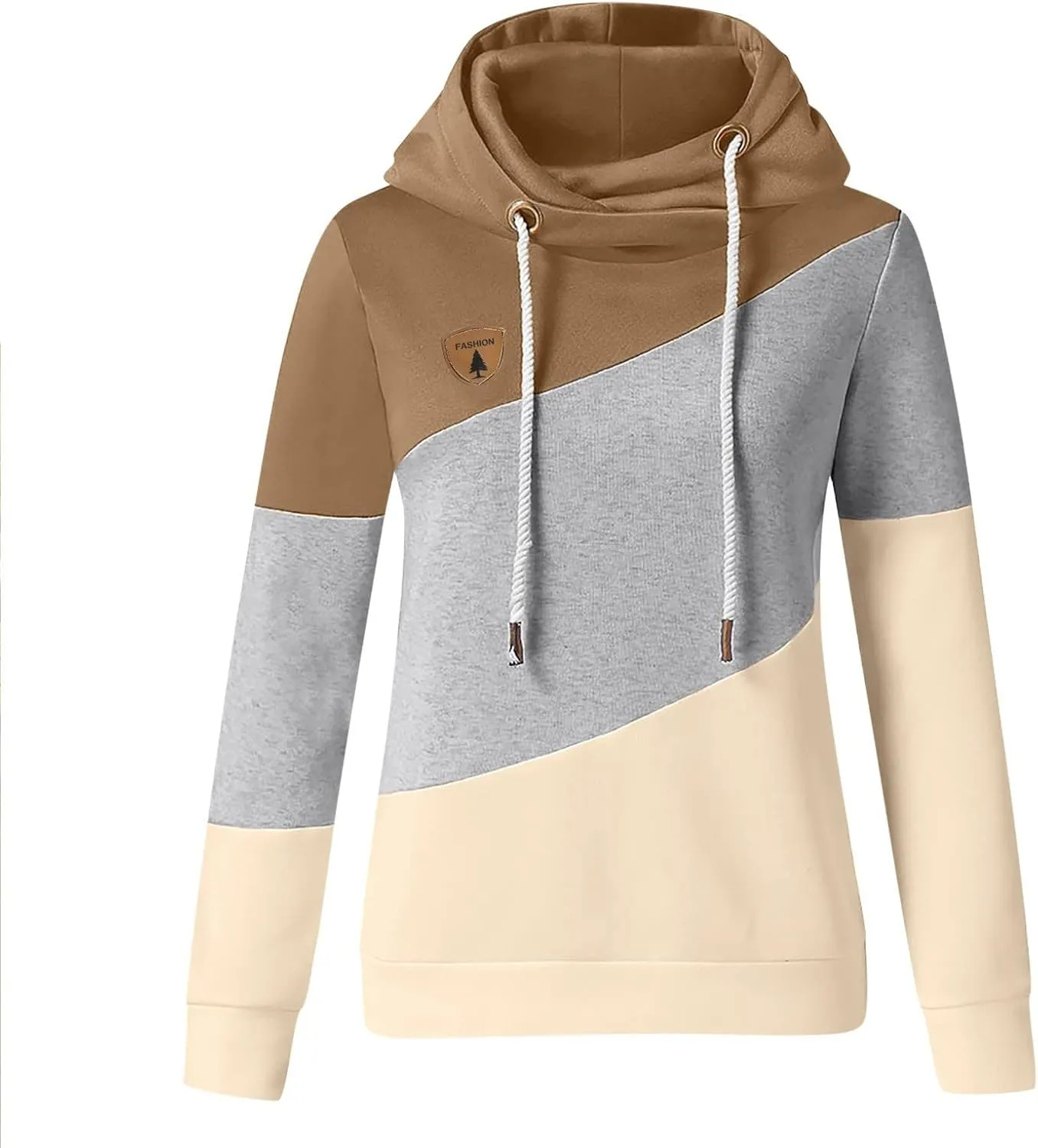 Hooded Sweatshirts Women Plus Size Colorblock Patchwork String Hoodies Casual Comfy Pullover Tunics Sweater Fashion
