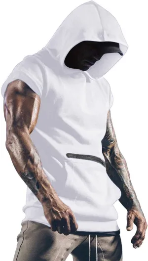 Hoodies for Men Men's Workout Hooded Tank Tops Bodybuilding Muscle Cut Off T Shirt Sleeveless Gym Hoodies T-Shirts Top