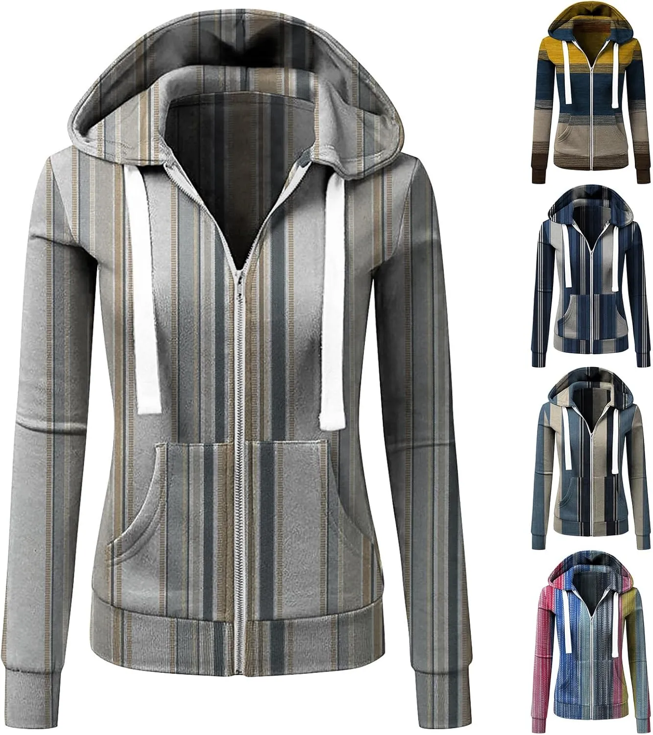 Hoodies for Women Lightweight Thin Full-Zip Hooded Jackets Active Long Sleeve Loose Drawstring Sweatshirt Coat Tops