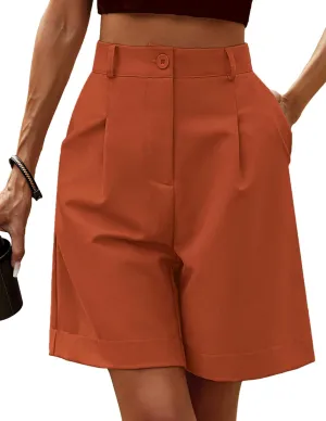 HOTOUCH Bermuda Shorts for Women Summer Dressy Casual Elastic High Waisted Wide Leg Knee Length Shorts with Pockets
