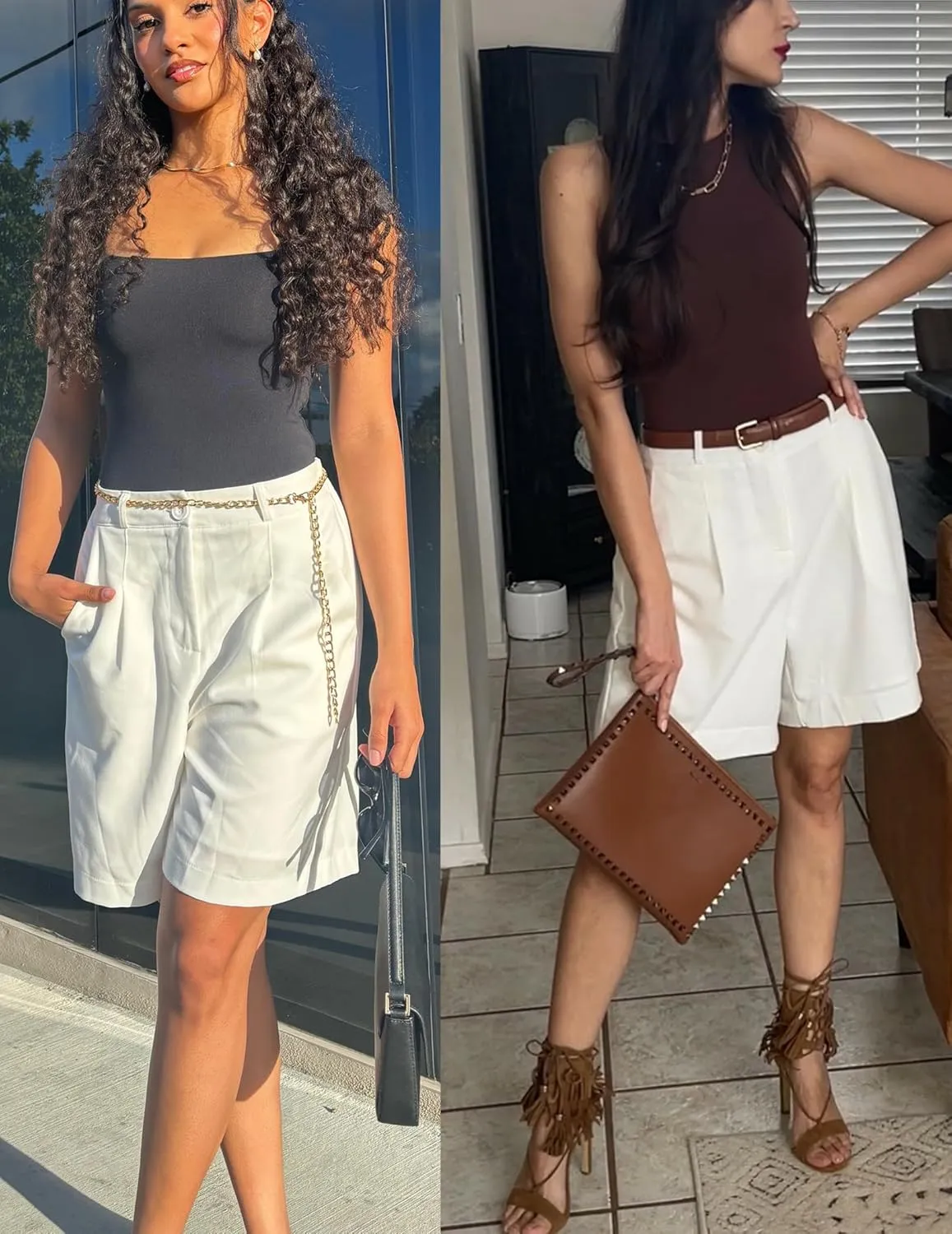 HOTOUCH Bermuda Shorts for Women Summer Dressy Casual Elastic High Waisted Wide Leg Knee Length Shorts with Pockets