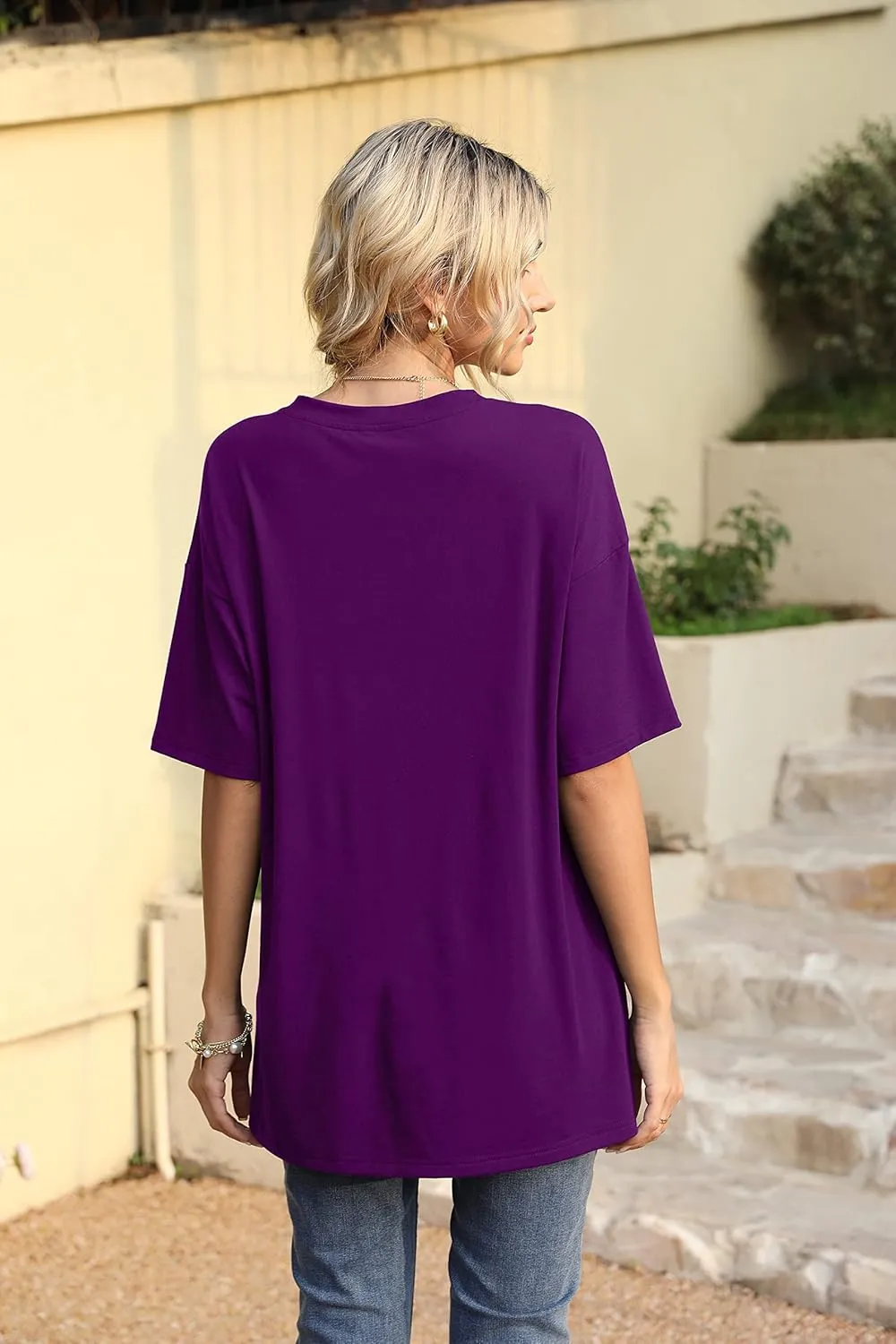 Iandroiy Womens Short Sleeve Tops Dolman V Neck T-Shirts Summer Casual Tunic Tops