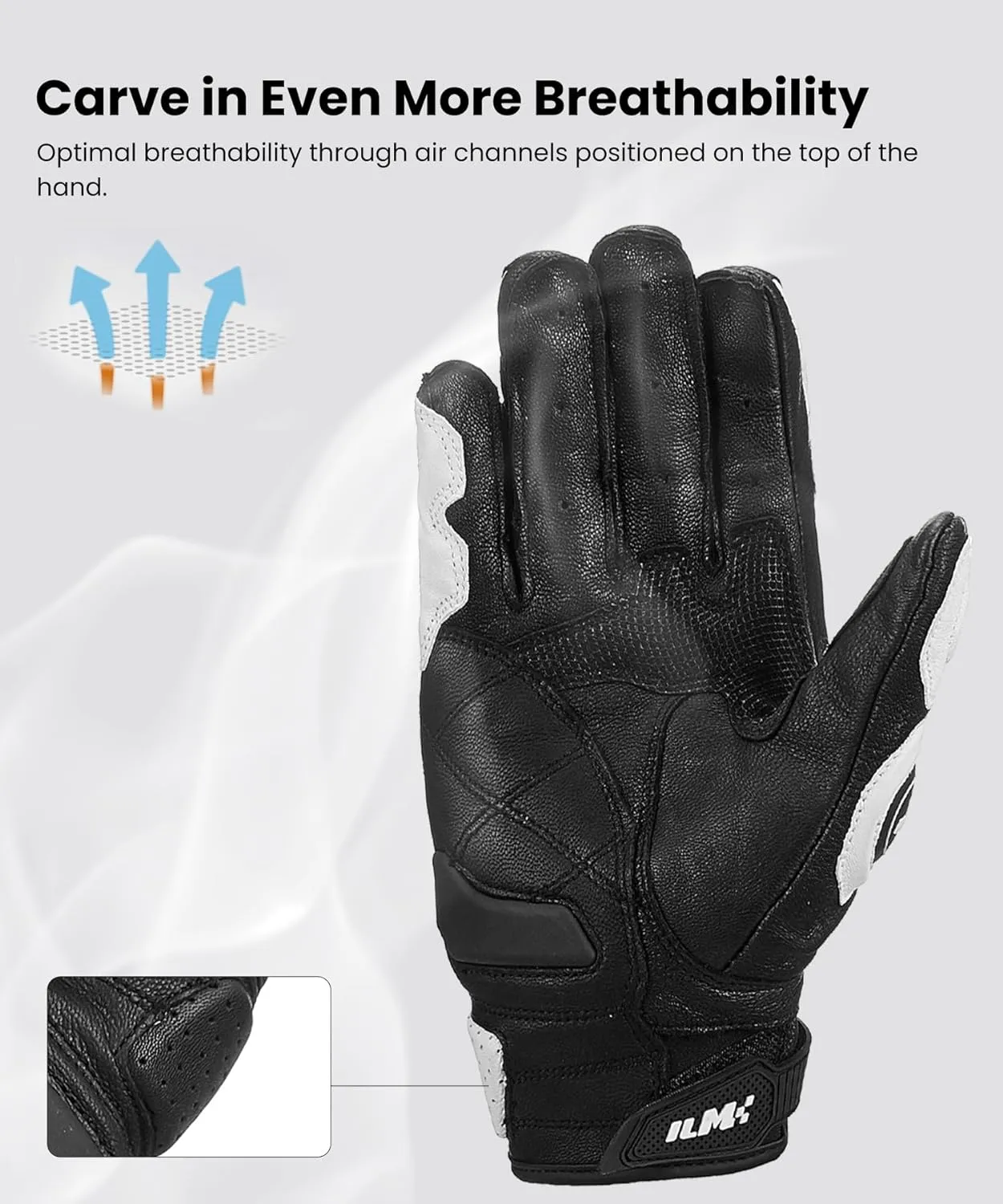 ILM Air Flow Leather Motorcycle Gloves Touchscreen for Men and Women Model-GRC01 (M, White)