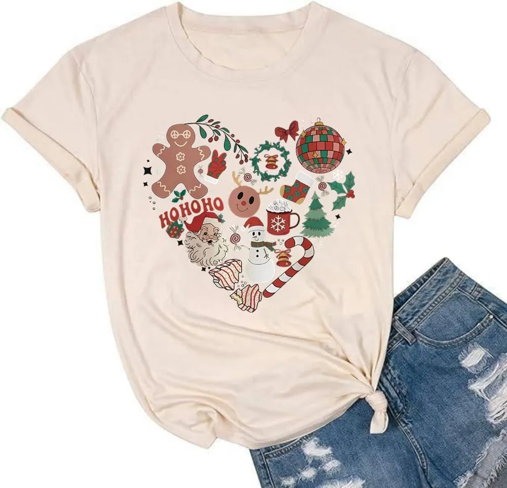 It's The Most Wonderful Time Christmas Shirts Women Santa Snowman Reindeer T-Shirts Xmas Graphic Tee Holiday Tops