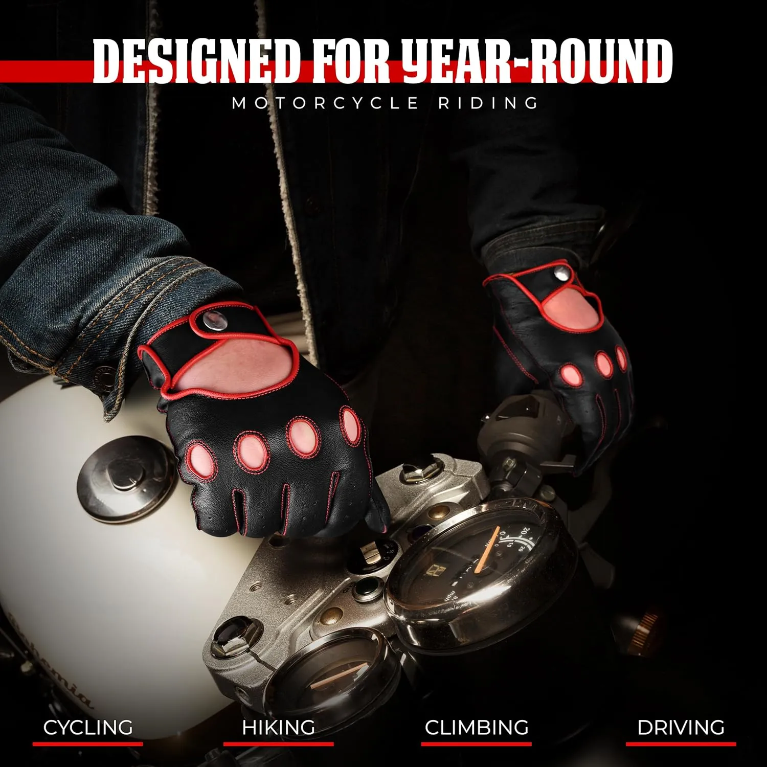 J.A.G. Leather Driving Gloves - Full Finger Touchscreen Motorcycle Riding Gloves for Men & Women, Cycling Unlined Men's Driving Gloves
