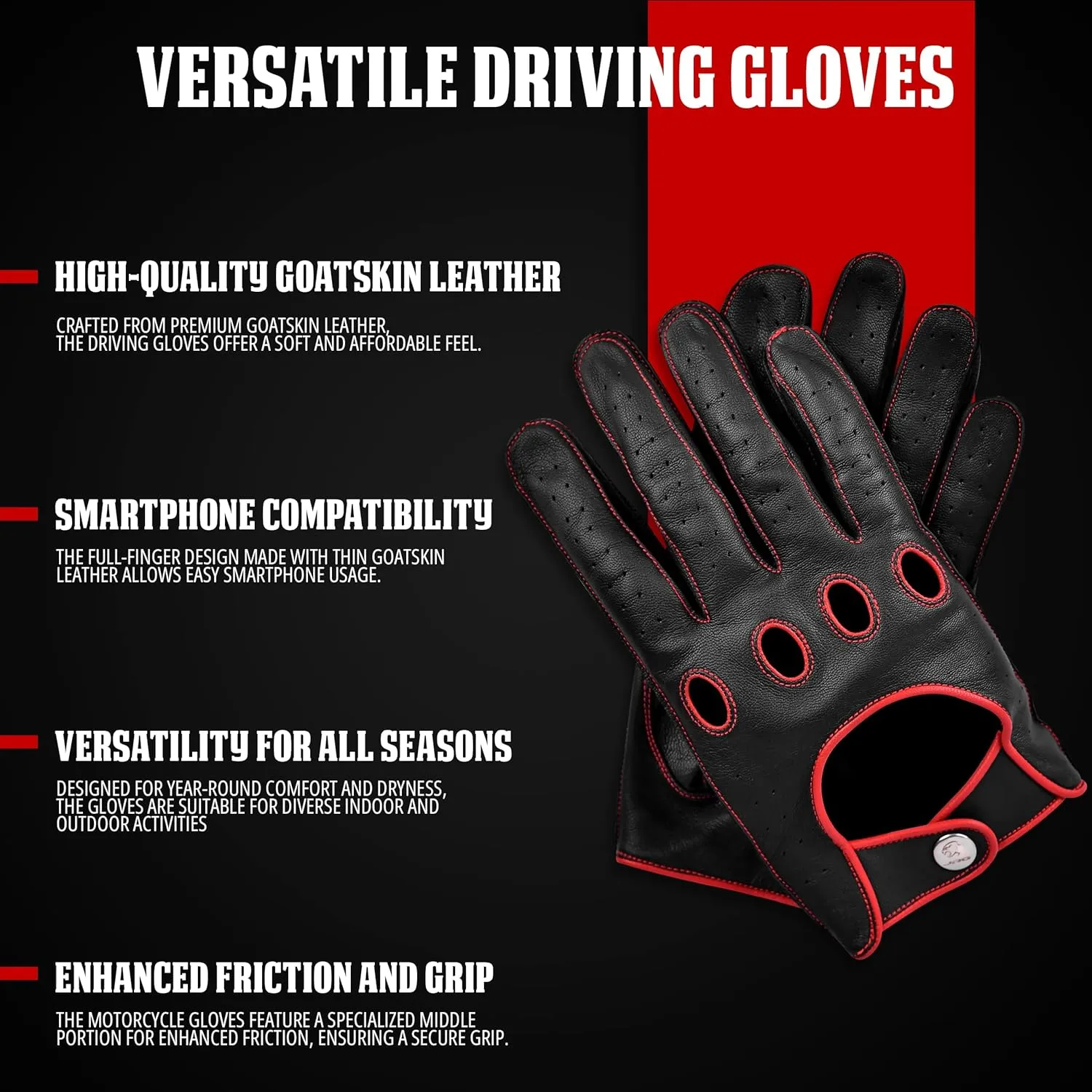 J.A.G. Leather Driving Gloves - Full Finger Touchscreen Motorcycle Riding Gloves for Men & Women, Cycling Unlined Men's Driving Gloves