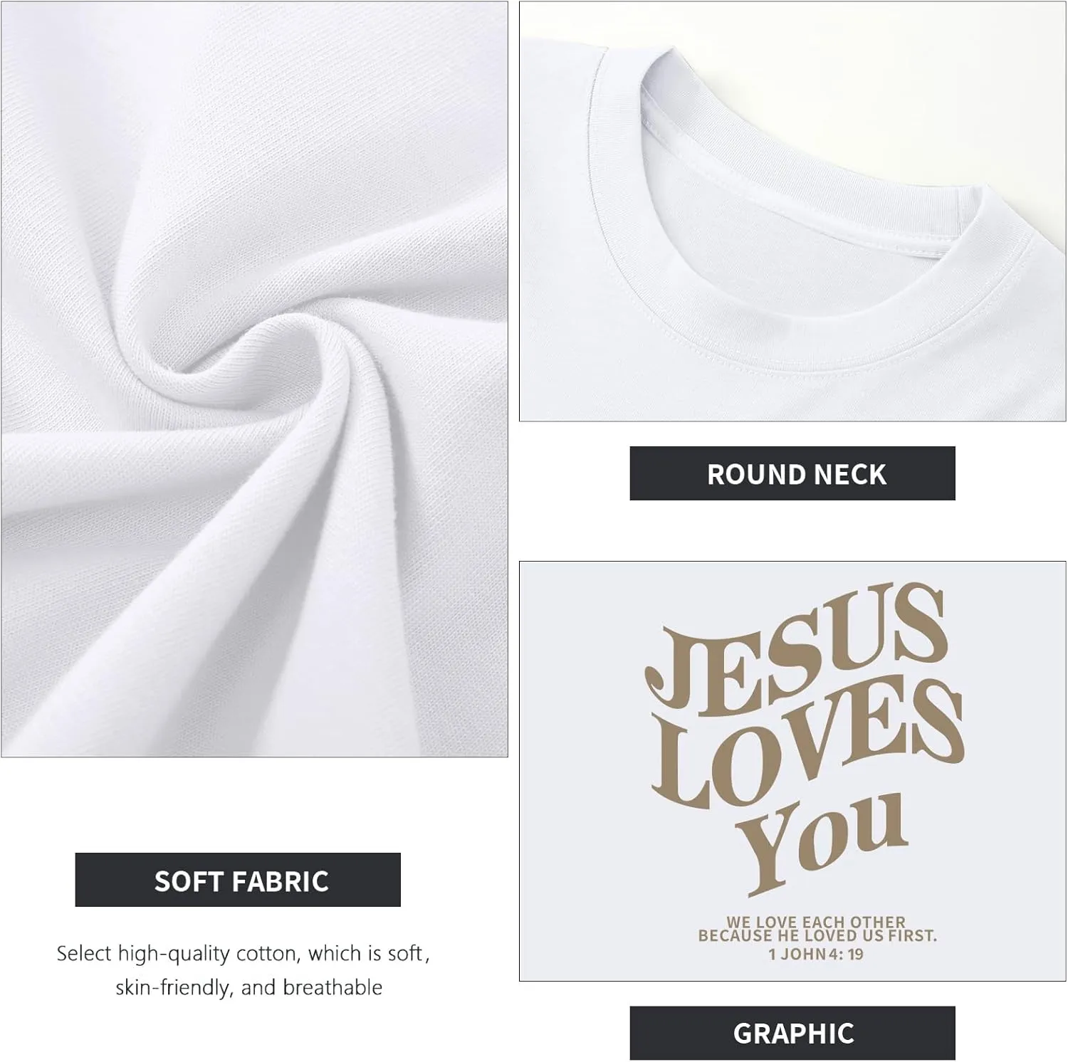 Jesus Loves You Christian Shirt for Boys Bible Verse Letter Printed T Shirts Faith Religious Cotton Short Sleeve Top