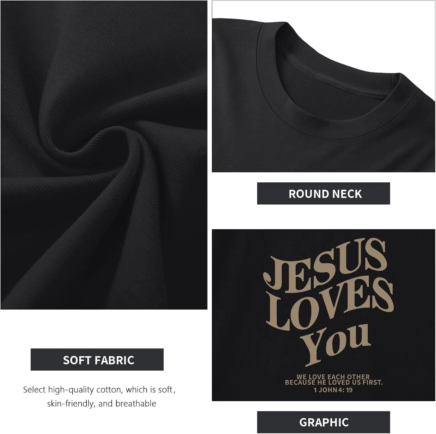 Jesus Loves You Christian Shirt for Boys Bible Verse Letter Printed T Shirts Faith Religious Cotton Short Sleeve Top