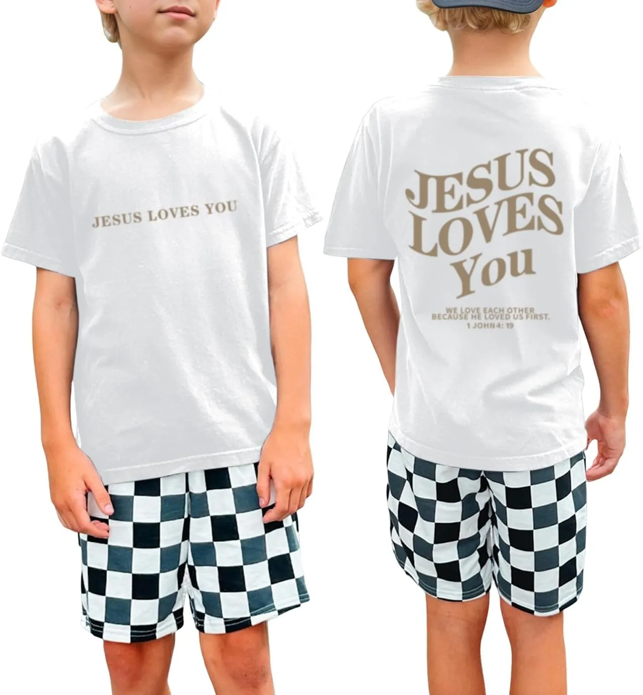 Jesus Loves You Christian Shirt for Boys Bible Verse Letter Printed T Shirts Faith Religious Cotton Short Sleeve Top