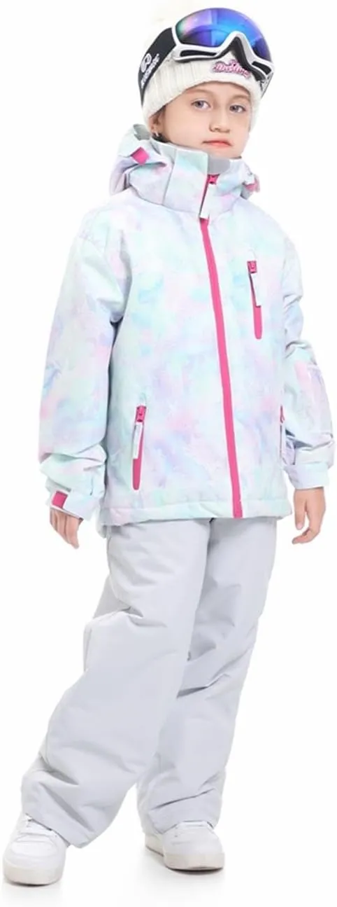 Kids Girls Boys Two Piece Waterproof Colorful Snowsuits Ski Suits Warm Jackets Winter Pants