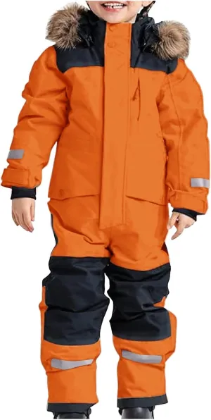 Kids One Piece Ski Snowsuits Boys Girls Toddler Waterproof Warm Winter Windproof Snowboarding Thermal Overalls Jumpsuit