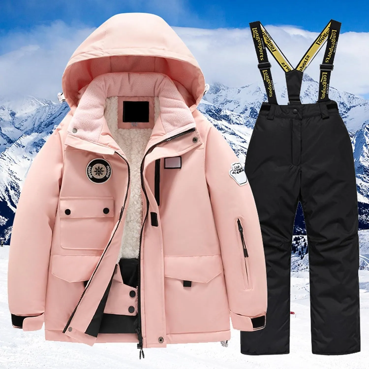 Kids Ski Jacket Pants Set 2024 Winter Snowboarding Rain Coats Girls Boys Snowsuits 2 Piece Windproof Outwear Ski Suit