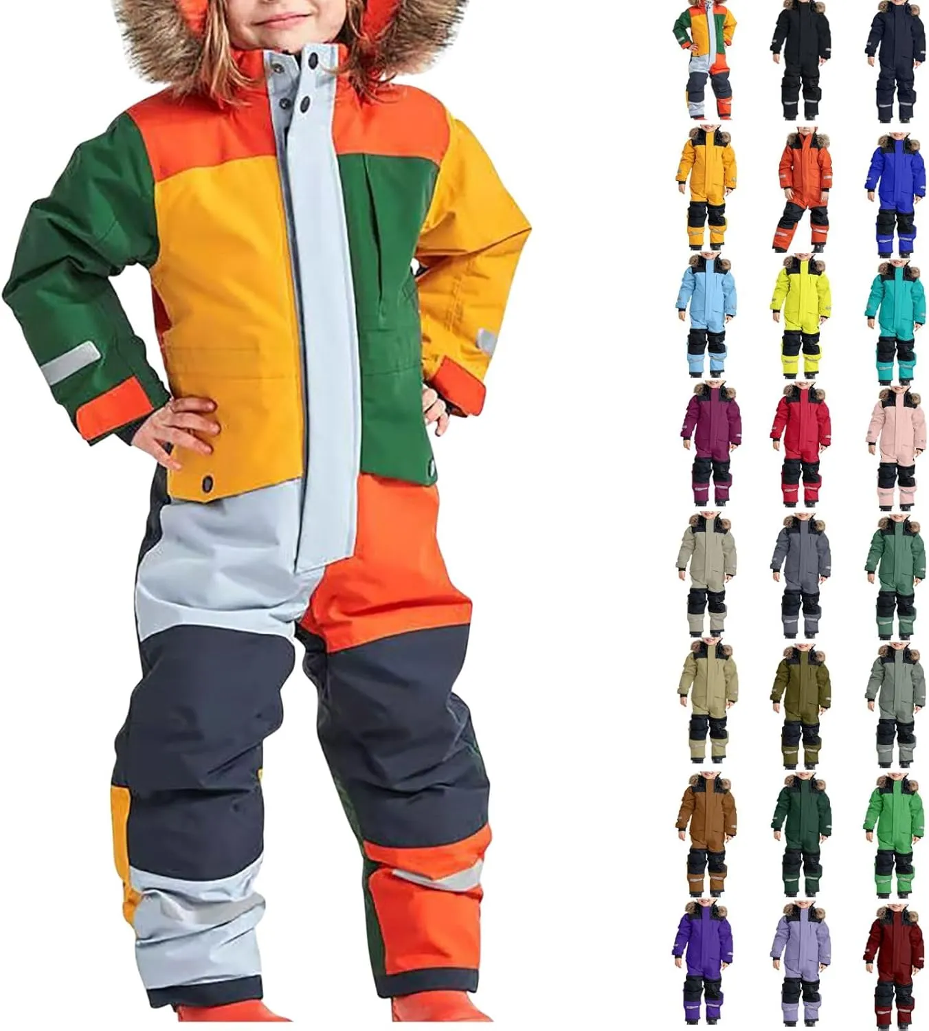 Kids Snow Suit One Piece Snowsuit Girls Boys Ski Snowboard Jumpsuits Winter Waterproof Windproof Jackets