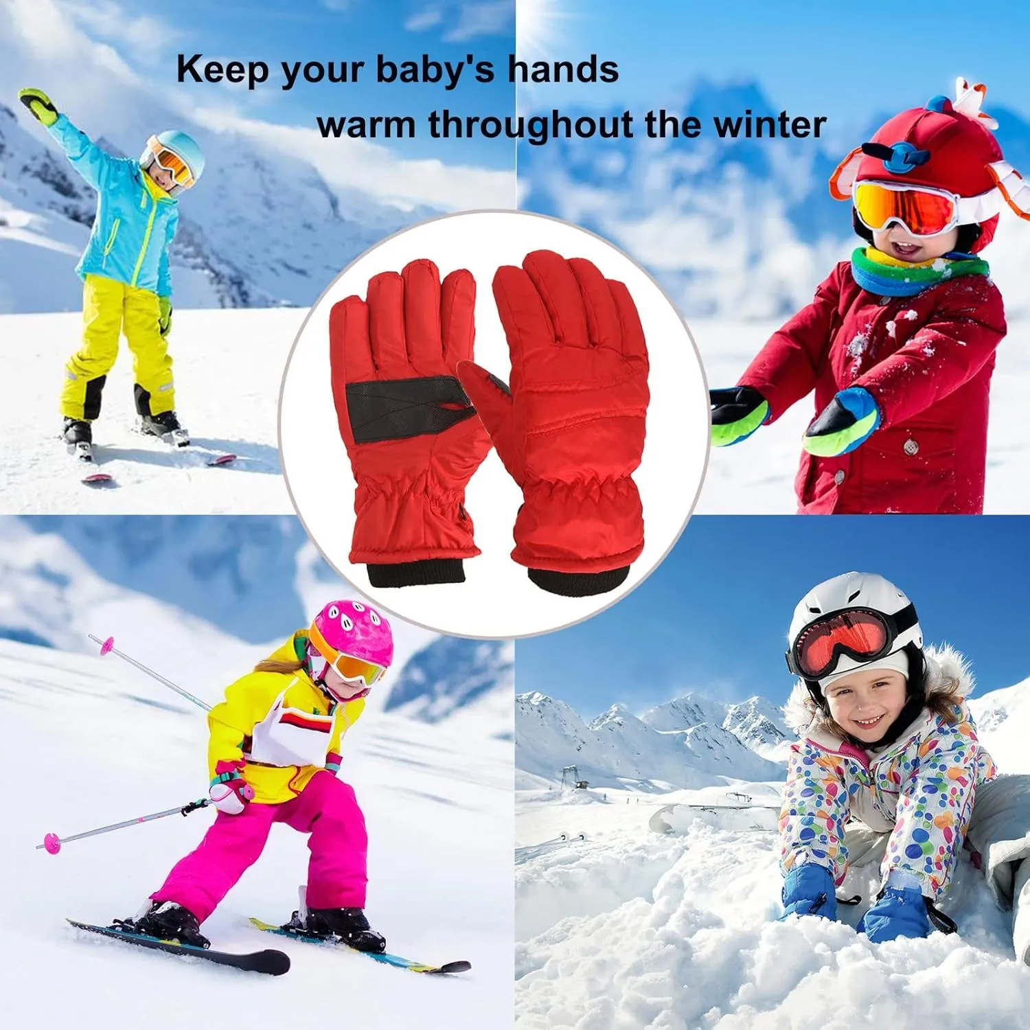 Kids Toddler Boys Girls Thermal Gloves Winter Warm Snow Gloves Ski Windproof Snowboard Gloves for Cold Weather (Red, 4-8 Years)