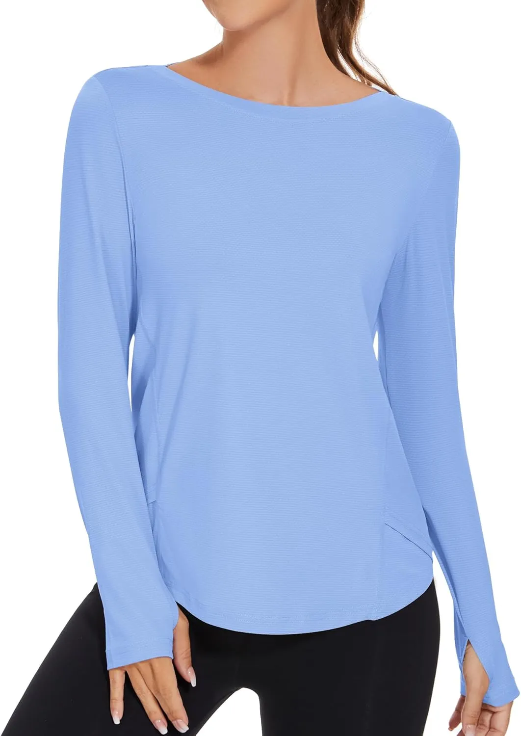 KTILG Women's Long Sleeve UPF 50  Sun Protection T-Shirts Boat Neck Lightweight Quick Dry Hiking Outdoor Top with Thumb Hole